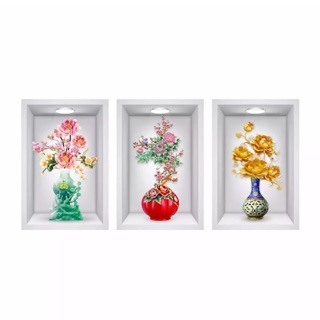 Tranh Dán Tường 3D Bộ 3 Bình Hoa- Kích Thước : ( 30x 45cm ) x3