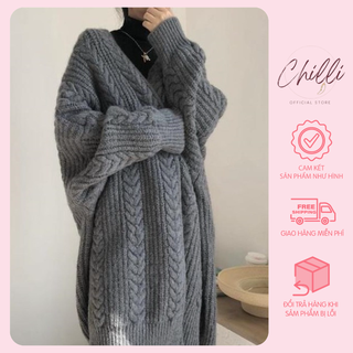 Áo khoác cardigan len vặn thừng dáng dài P439
