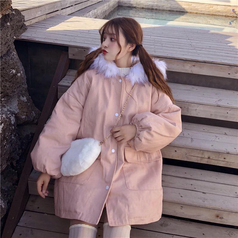 Áo khoác kaki lót lông dày ấm mũ lông trắng đẹp form rộng | BigBuy360 - bigbuy360.vn