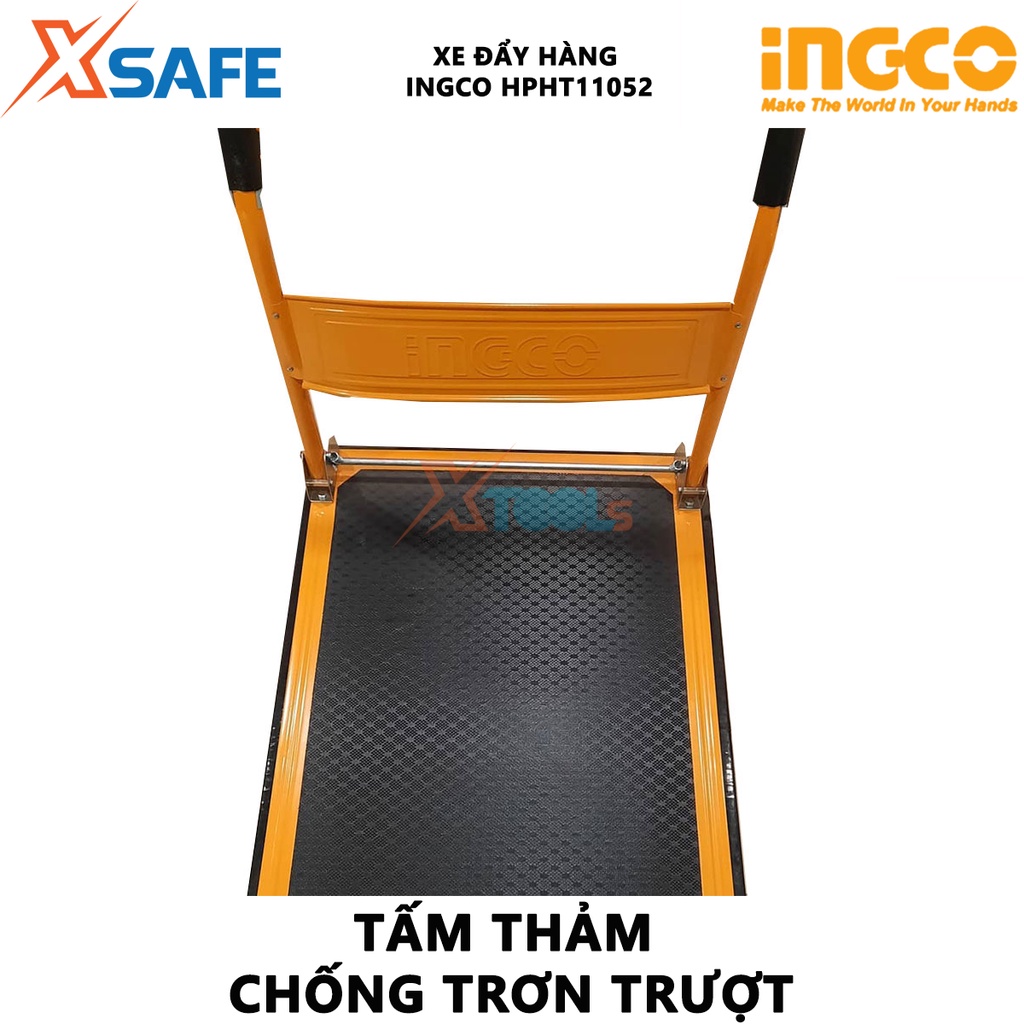 Xe đẩy hàng gấp gọn INGCO HPHT11502 4 bánh, sàn thép thảm chống trơn trượt, tải trọng lên đến 150kg - [XSAFE]