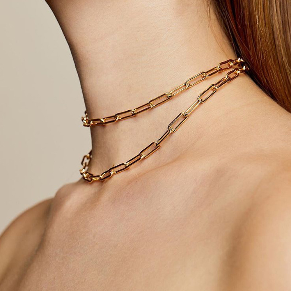 Vòng cổ choker bằng nhôm dạng xích dáng ngắn độc đáo cá tính cho bạn gái