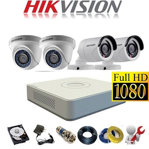 Trọn Bộ 4 Camera Quan Sát Hikvision 2.0 megapixel Full HD 1080P tặng ổ cứng HDD 500G và 40m dây liền nguồn