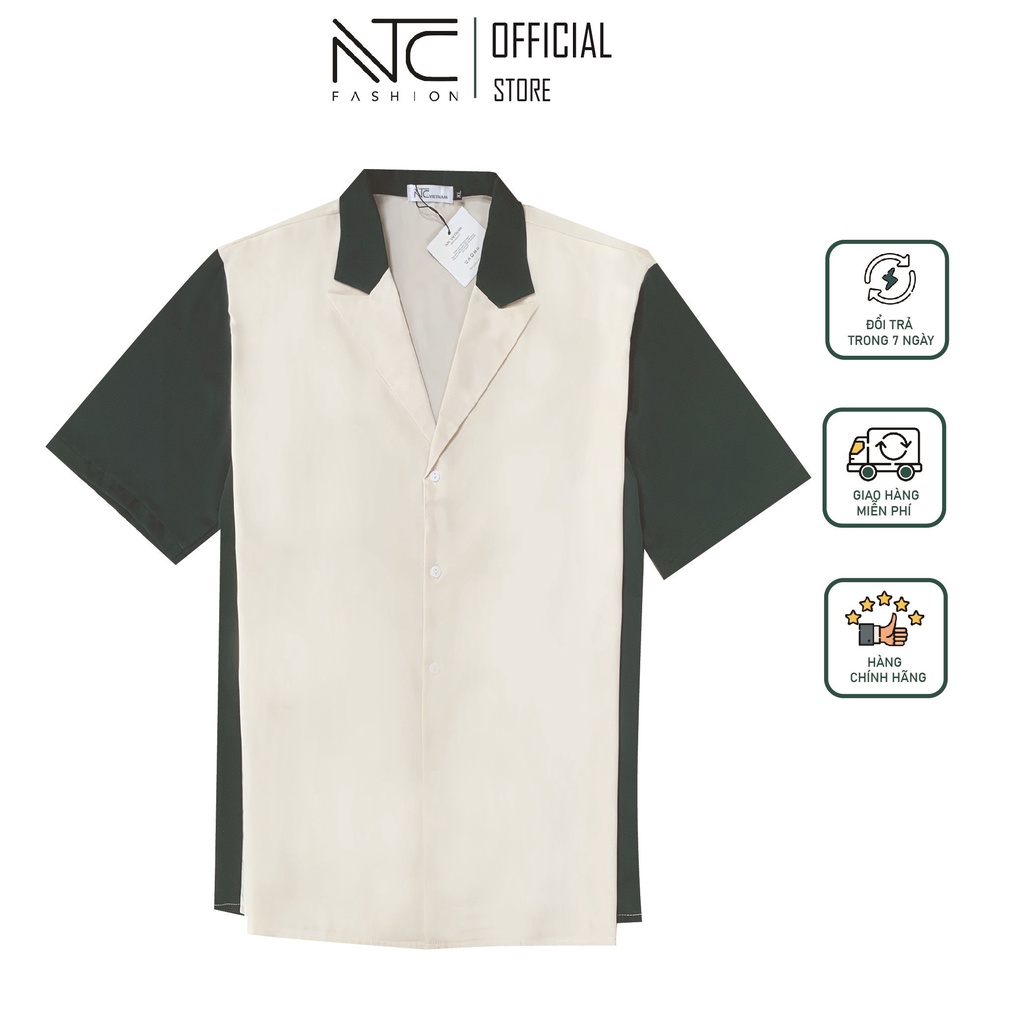 Sơ mi nam cổ vest phối tay xanh siêu thoáng mát NTC Việt Nam - A046
