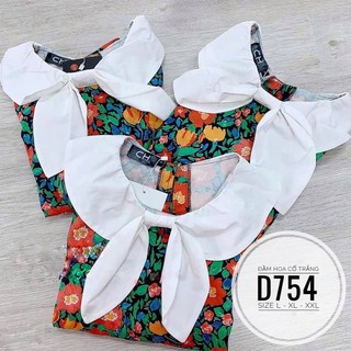 Bigsize Đầm hoa cổ trắng D754