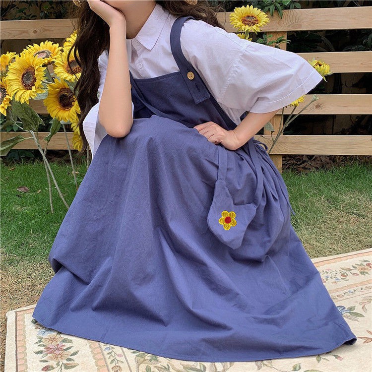 Đầm Yếm Lửng Dáng Rộng Phong Cách Hàn Quốc Thời Trang Mùa Hè Cho Nữ Sinh