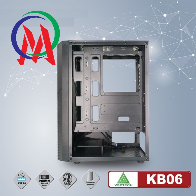 [Mã 159ELSALE hoàn 7% đơn 300K] Vỏ Case Máy tính VSP KB06 (Mid Tower/Màu Đen), Hỗ trợ khả năng làm mát tối đa