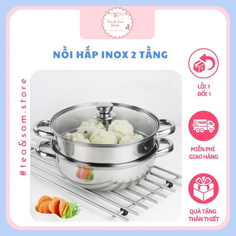 NỒI HẤP INOX 2TẦNG❤️FREESHIP❤️NẮP THUỶ TINH CAO CẤP, DÙNG ĐƯỢC TRÊN BẾP TỪ