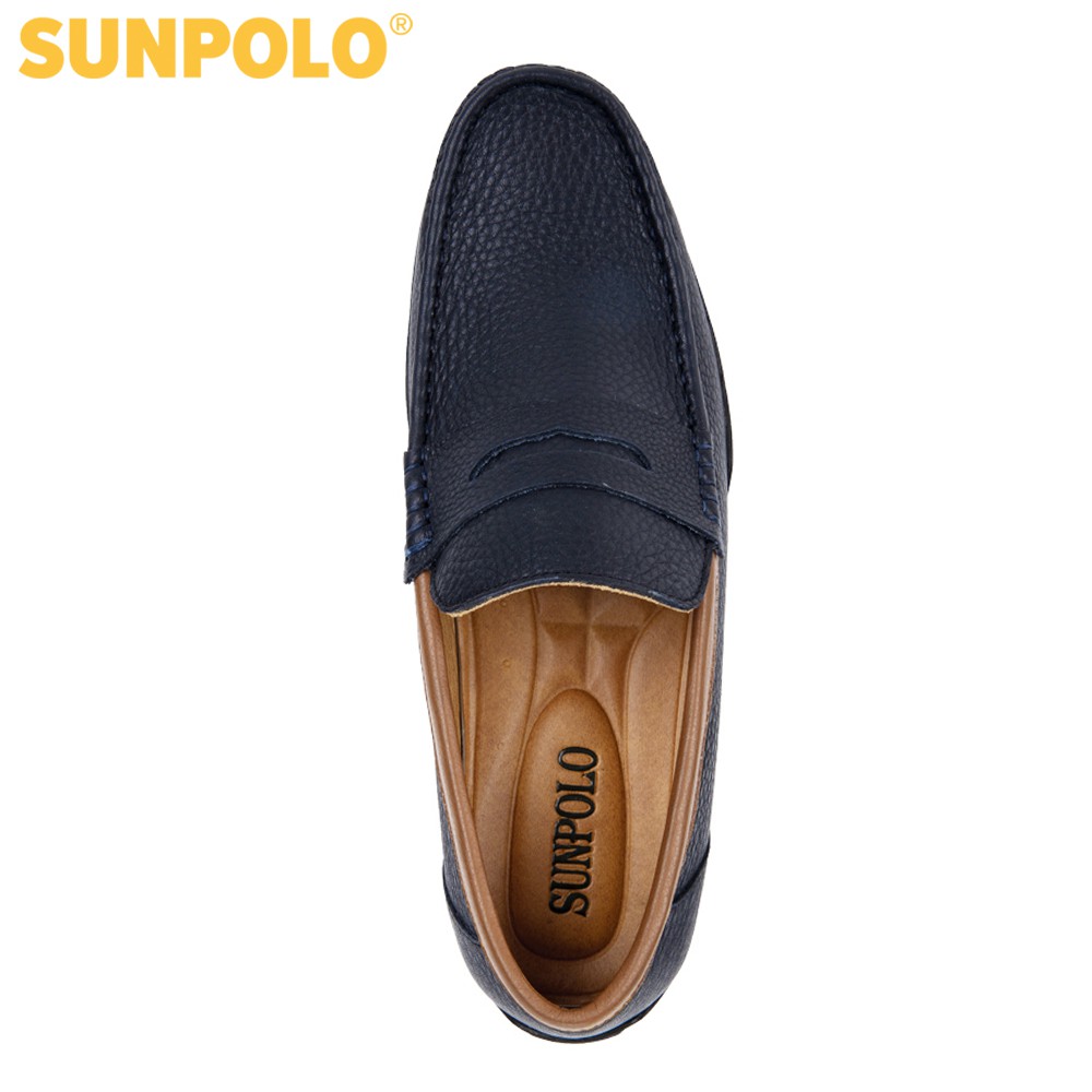 Giày lười nam Da bò cao cấp SUNPOLO Xanh Navy - MU2588