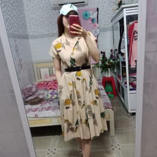 Đầm vintage nhật hoa văn màu sắc trẻ trung