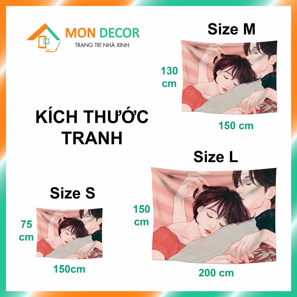 [TẶNG móc dán tường + đinh] Tranh thảm treo tường trang trí cặp đôi - Tranh vải treo tường cặp đôi