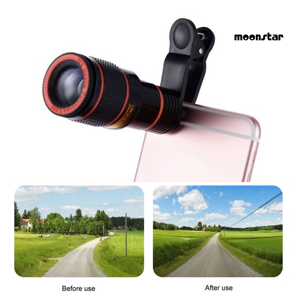 MNmoonstar Universal 12X HD Zoom Telescope Phone Camera External Telephoto Lens with Clip