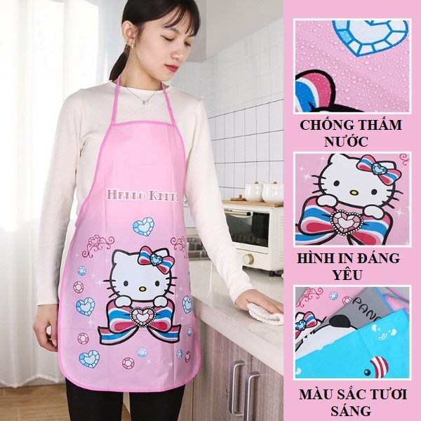 Tạp dề nhựa pvc ngắn chống thấm nước hình gấu hello kitty hàn quốc cute cho bé học vẽ nấu ăn làm bếp cùng mẹ