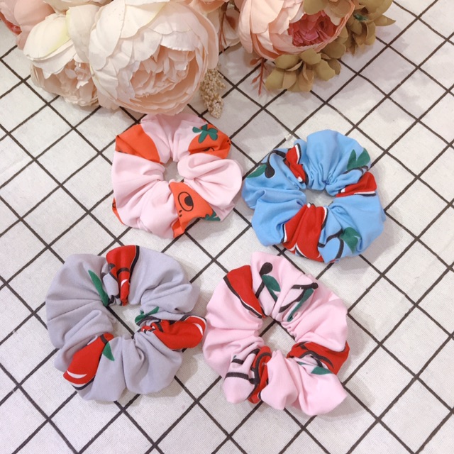 Scrunchies cột tóc vải hình cherry dễ thương