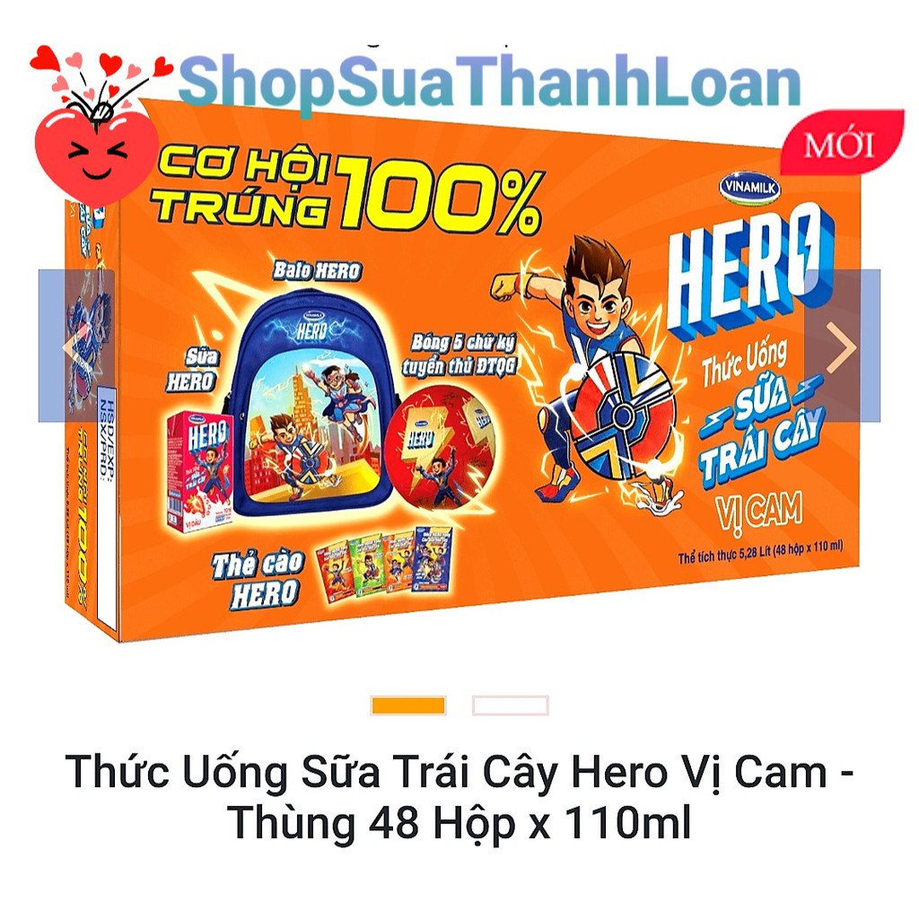 [HSD T10-2022] [SƯA TẦM QUÀ] Thùng 48 Hộp Thức Uống Sữa Trái Cây Hero Vị Cam 110ml