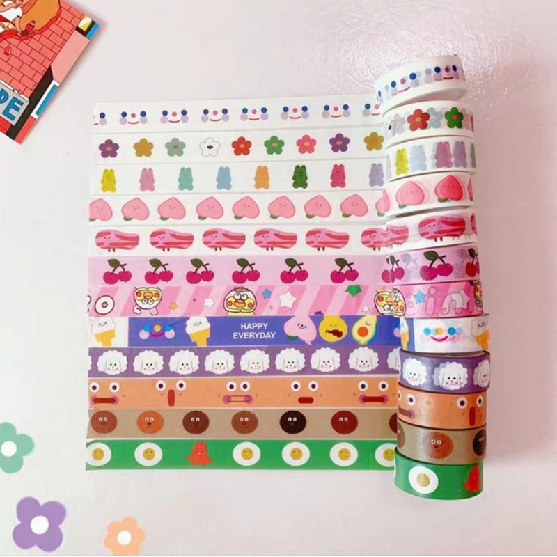 Cuộn Băng Keo, Washi Tape Dán Trang Trí Sổ Tay, Trang Trí Kệ Nhựa Họa Tiết Dễ Thương BiTi BK023