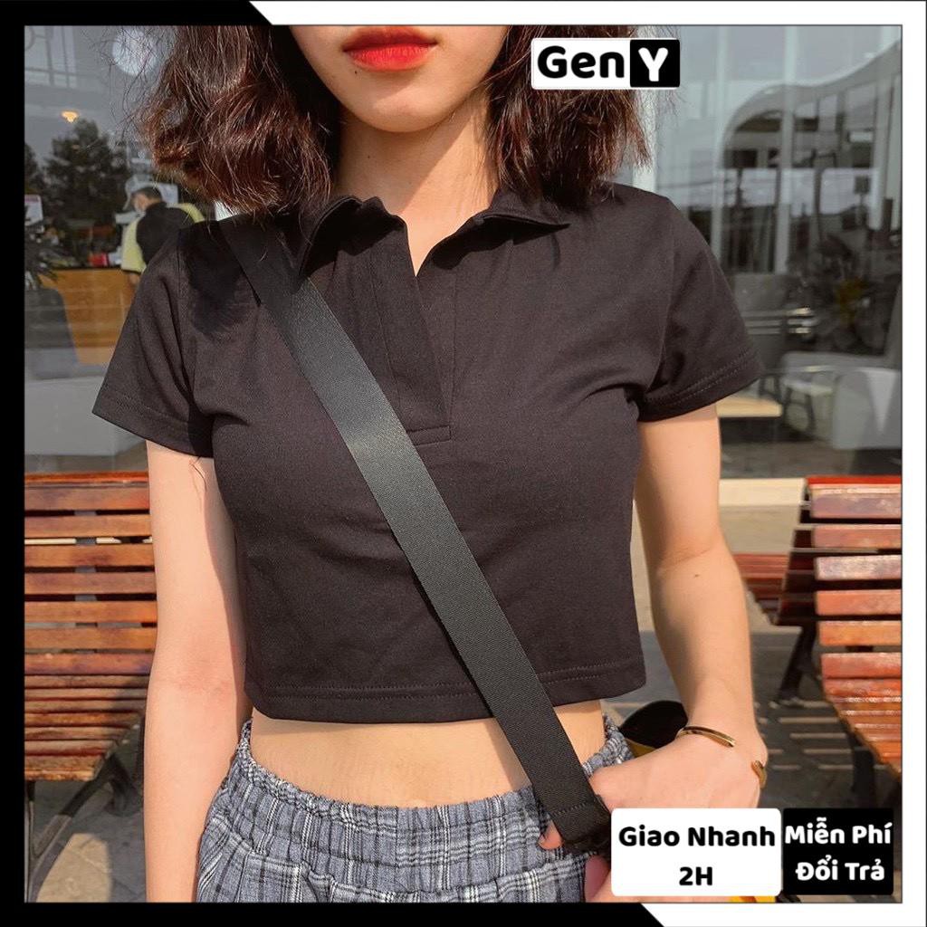 Áo Kiểu Nữ Polo GenY Áo Croptop Nữ Cổ Sơ Mi Chất Zip co giãn 4 Chiều kiểu dáng hàn quốc thanh lịch | BigBuy360 - bigbuy360.vn