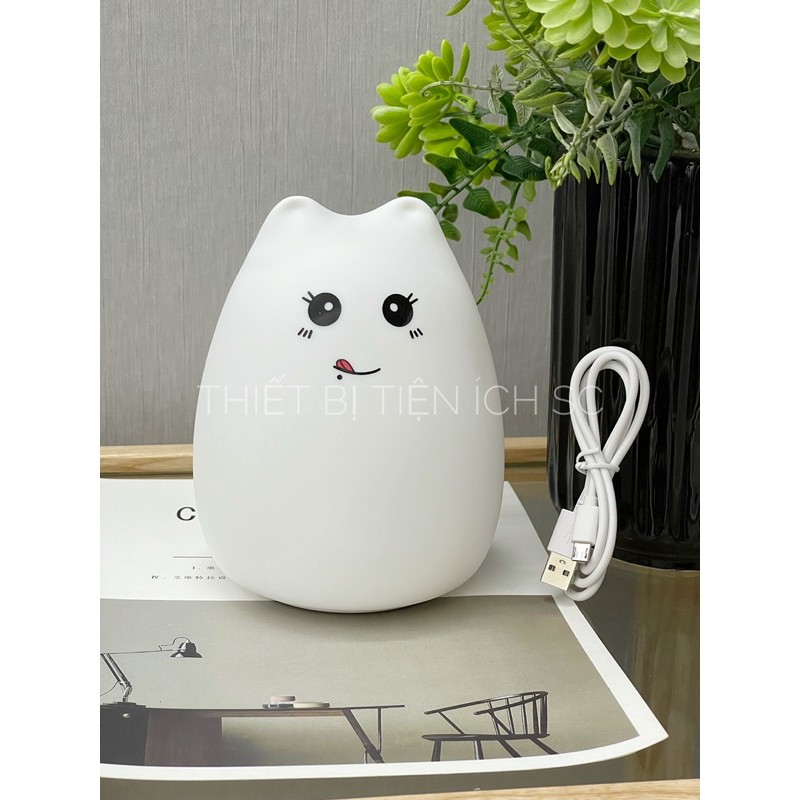 (SIZE TO SẠC ĐIỆN ) Đèn Ngủ Silicon , Đèn Ngủ Cảm Ứng 7 Màu Hình Mèo Siêu Dễ Thương Có Điều Khiển Từ Xa