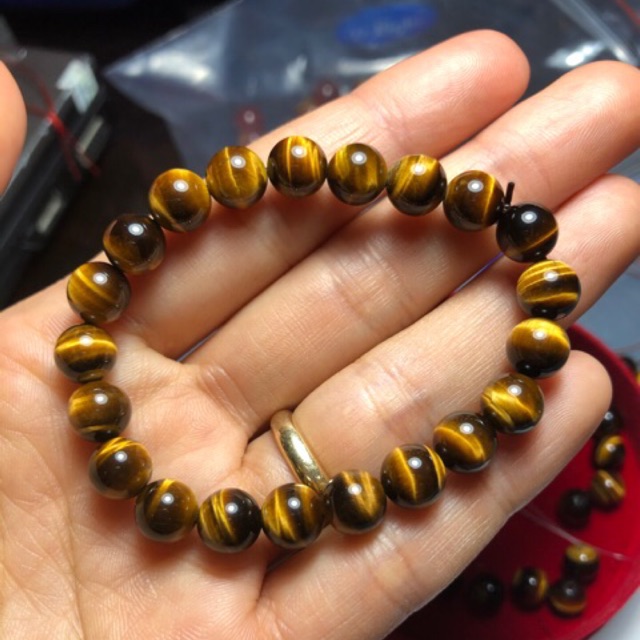 8mm Vòng tay đá tiger eyes màu vàng nâu đường kính hạt 8mm
