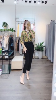 Áo sơ mi thổ cẩm hoa phối viền ĐỘC,LẠ