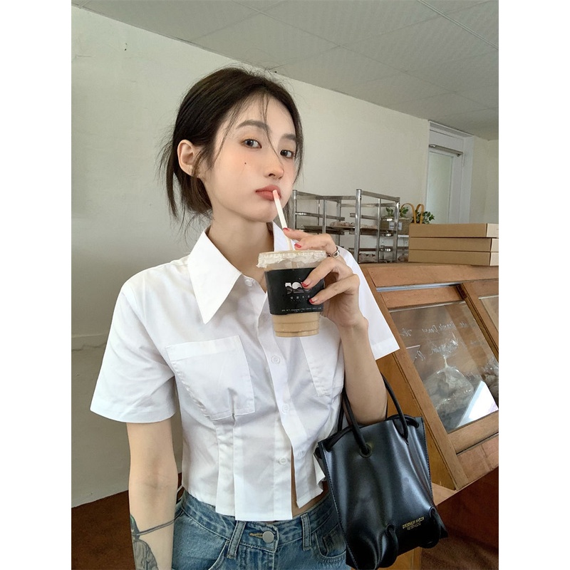 Áo sơ mi BH tay ngắn màu trắng thời trang mùa hè dành cho nữ