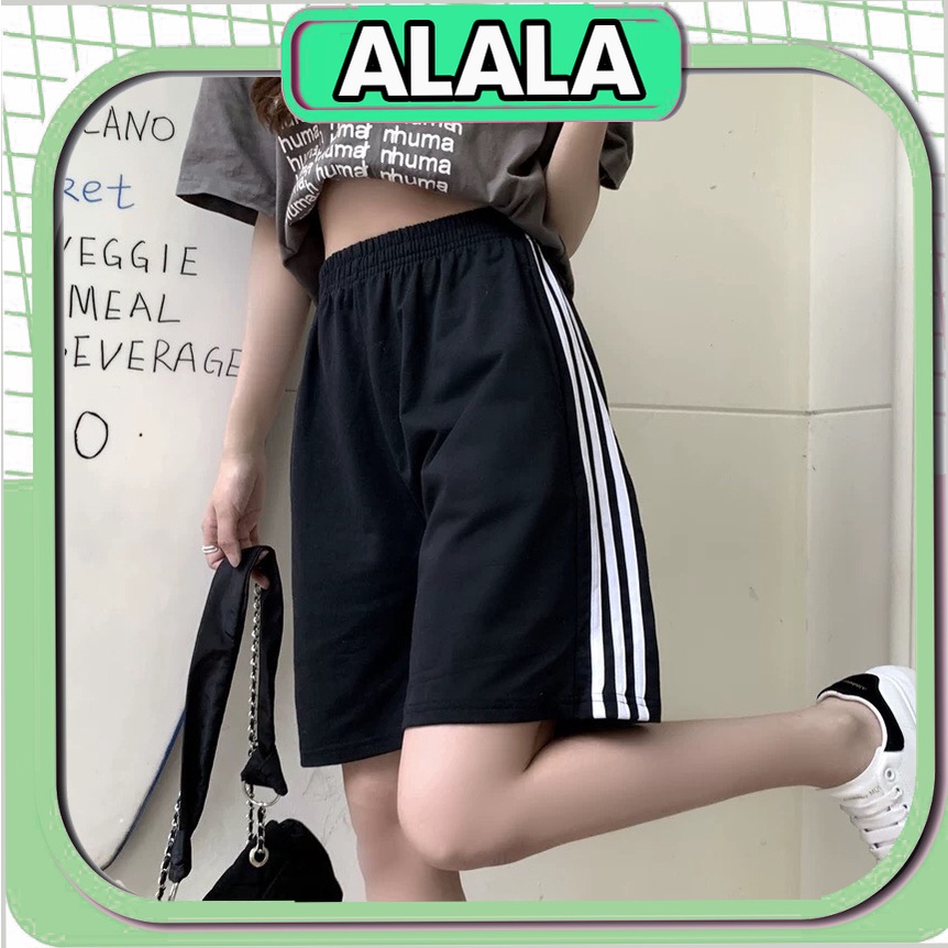 Quần Đùi Sọc Viền Trắng Thể thao ALALA Ống Rộng Chất Cotton da cá