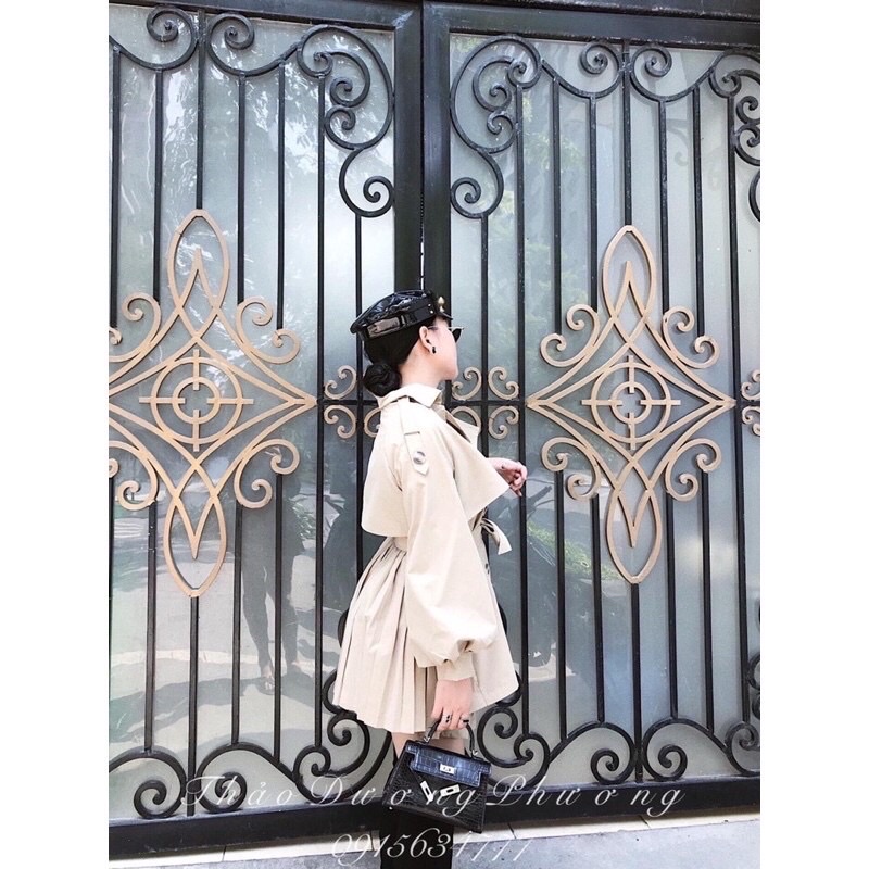 Set áo vest mix chân váy xếp ly vải kaki 2 da đẹp