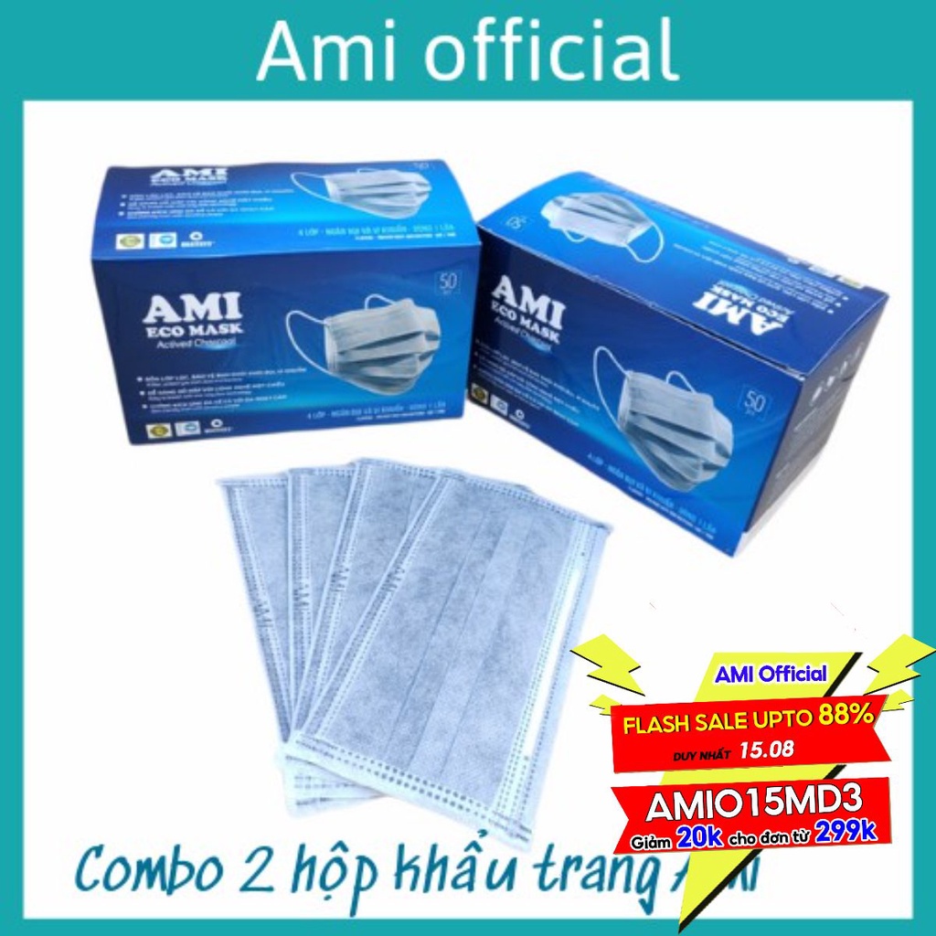 Combo 2 hộp Khẩu trang y tế Ami 4 lớp (50 chiếc /1 hộp) Ami official