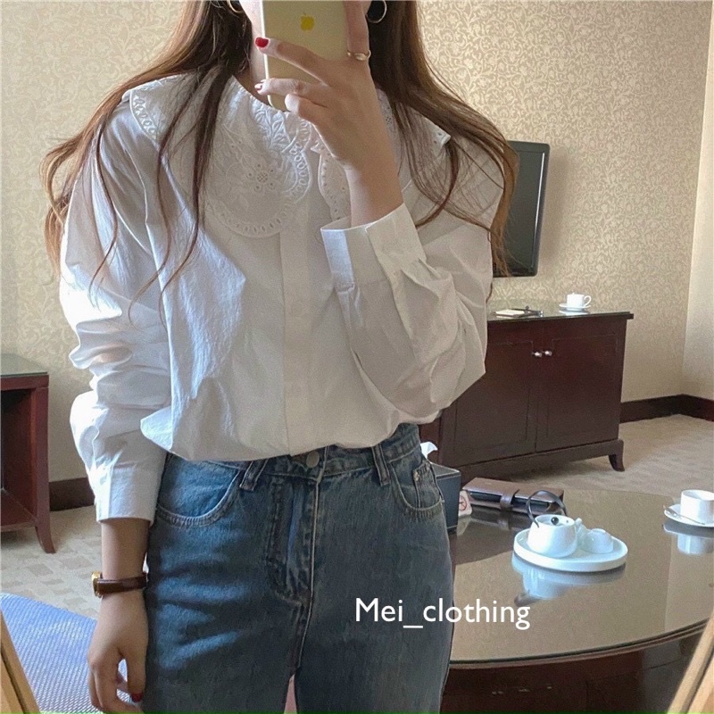 Áo sơmi cổ sen ren đơn giản/ sơ mi nữ A51