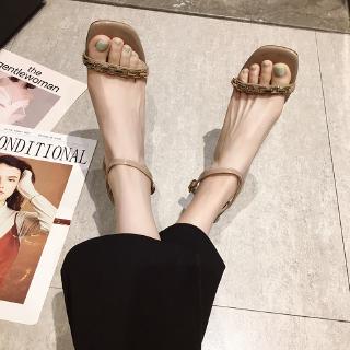 Giày Sandal Mũi Vuông Phối Kim Loại Xinh Xắn Dành Cho Nữ 2020