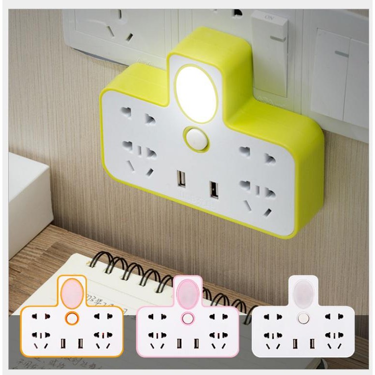 Bộ ổ điện chia 2 cổng USB có đèn led( Giao Màu Ngẫu Nhiên)