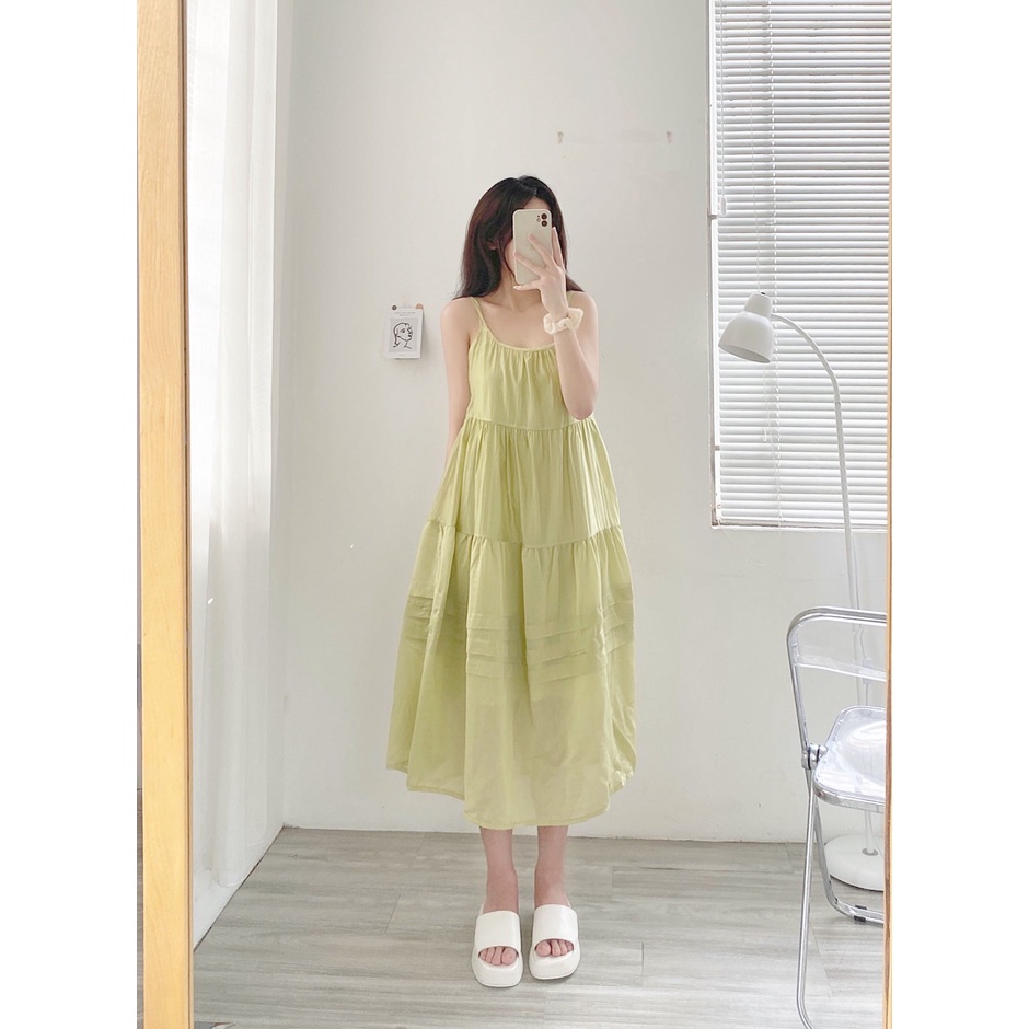 Váy 2 dây tầng Maxi voan tơ 2 lớp Hàn Quốc