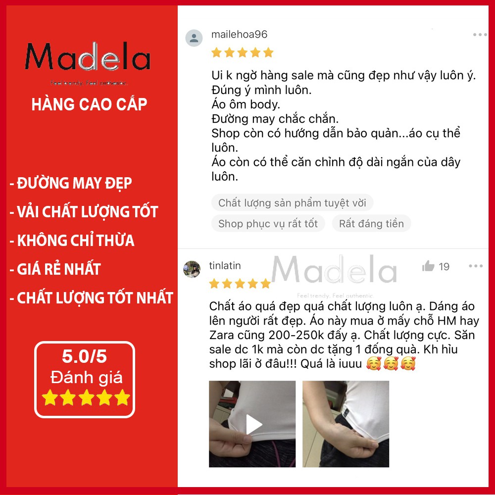 Áo hai dây nữ MADELA dáng croptop ôm body Cotton cao cấp, Áo thun croptop 2 dây nữ nữ ôm vải