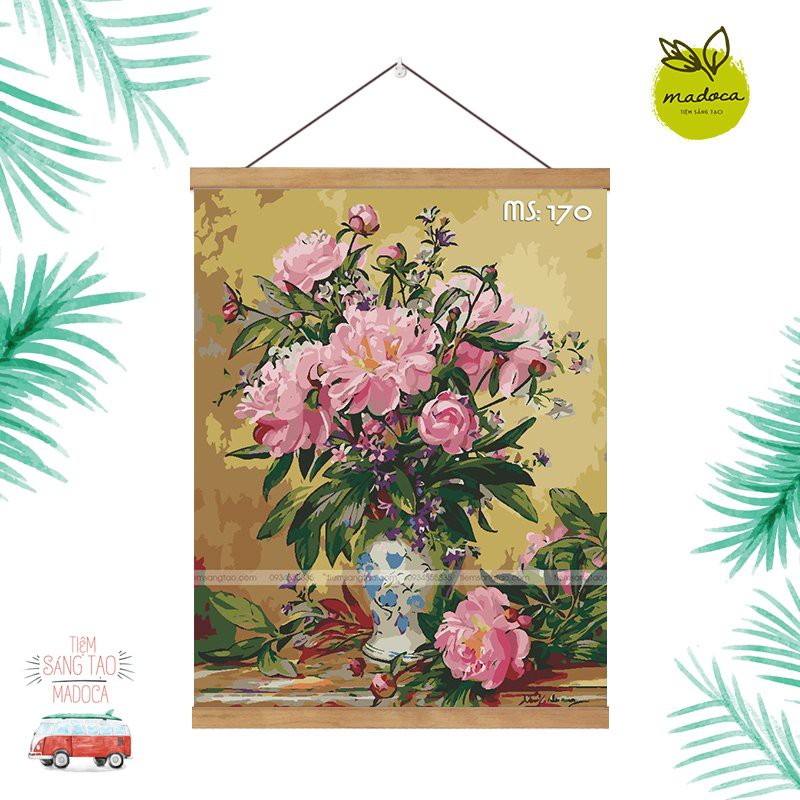 Tranh gỗ dây lọ hoa cổ hồng nhạt G170