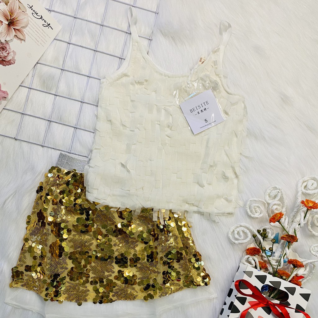 Sét bộ bé gái size 13-21kg chân váy kim sa sành điệu