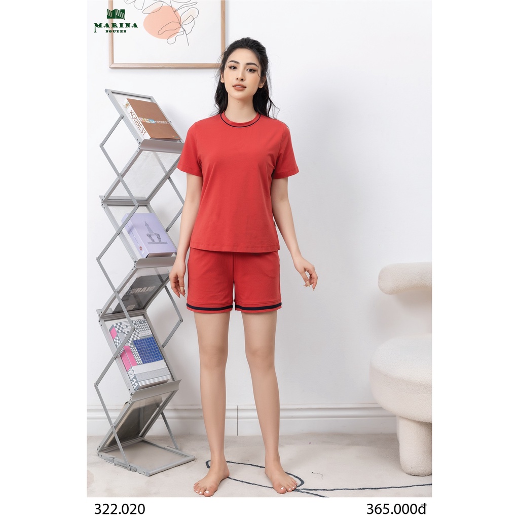 Đồ Bộ Nữ Mặc Nhà MARINA NGUYỄN, Thiết Kế Cổ Tròn, Tay Ngắn Độc Đáo, Vải Cotton Mềm Mịn, Thoáng Mát 322020