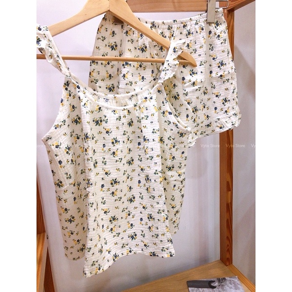 Đồ ngủ mặc nhà vải xô muslin - Mẫu vai bèo