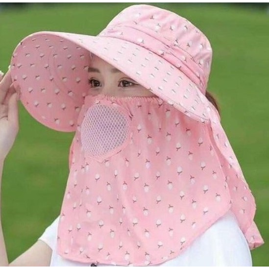 Mũ Chống Nắng Nữ Mùa Hè Vành Rộng, Nón Đi Nắng , Che Mặt Có Khẩu Trang, thô Kaki Thoáng Khí , Không Cong Gẫy