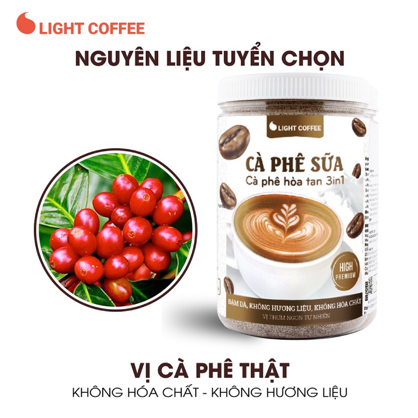 [Mã BMBAU50 giảm 7% đơn 99K] Cà phê sữa 3in1 không hóa chất, pha uống ngay Light Coffee Hũ 500g