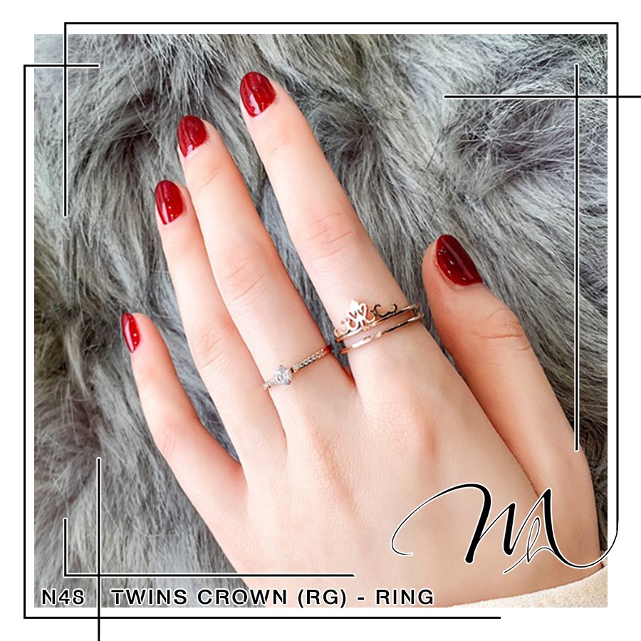 Set 2 nhẫn Titan nữ đính đá hình vương miệng cực kỳ đẹp - N48