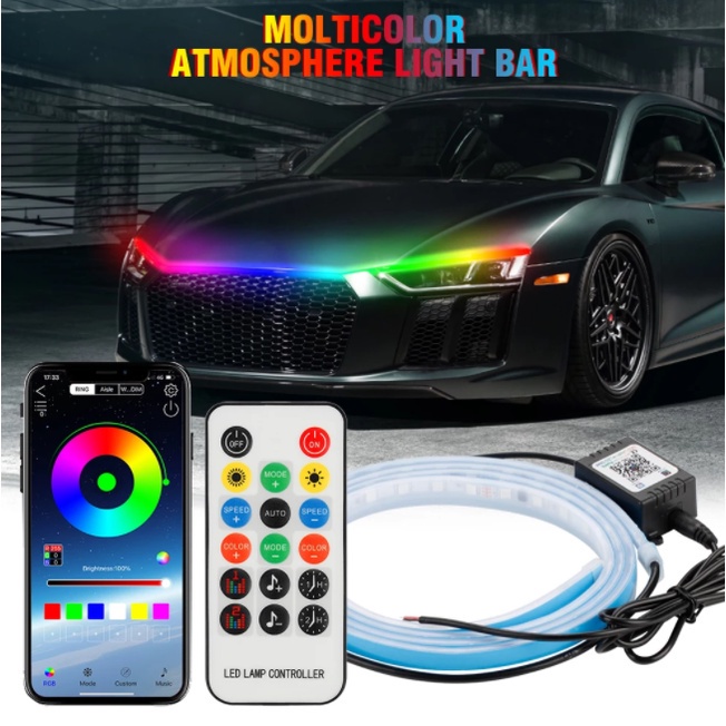 Dải Đèn Led Rgb 12V Nhiều Màu Sắc Kèm Điều Khiển Từ Xa Trang Trí Mui Xe Hơi