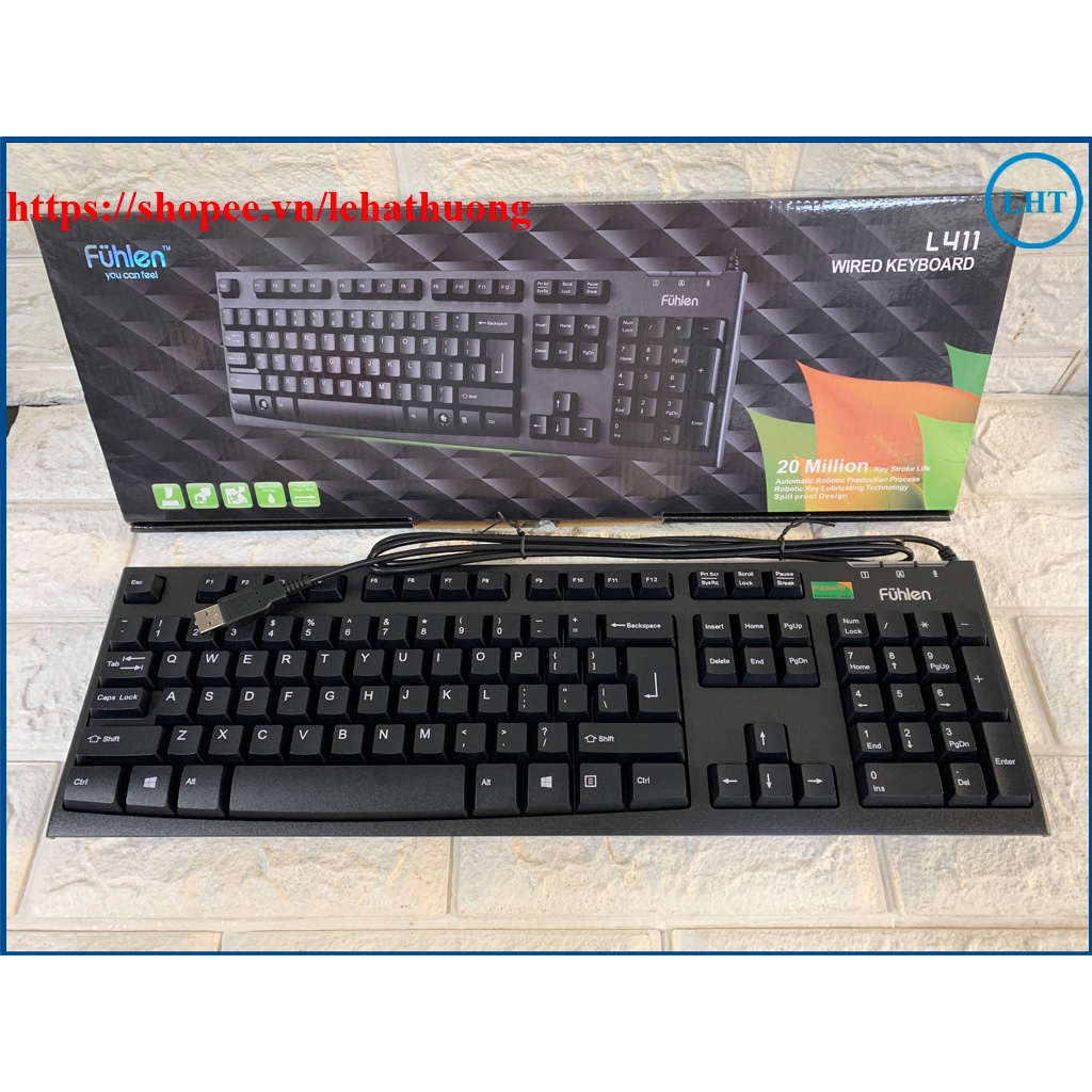 Bàn phím rời có dây kết nối qua cổng USB Fuhlen L411 dùng cho máy tính bàn PC - Laptop