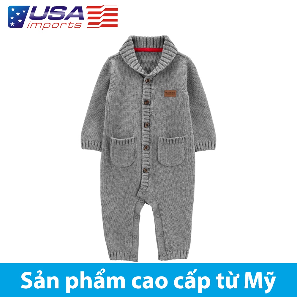 Đồ dài, áo liền quần giữ ấm, jumpsuit len xám kiểu henley Car-tờ Auth Từ Mỹ (1M367410)