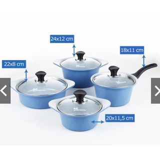 Bộ 4 Nồi Đá Đáy Từ V-Line Ecoramic Hàn Quốc ESET-4IH  (NHIỀU SIZE) | Đúc Nguyên Khối | Cam Kết Chính Hãng+quà tặng