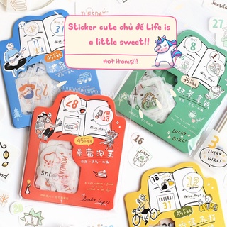 Sticker cute set 45 miếng dán sổ mũ bảo hiểm điện thoại laptop chai lọ góc học tập Life is a little sweet HD137-K53