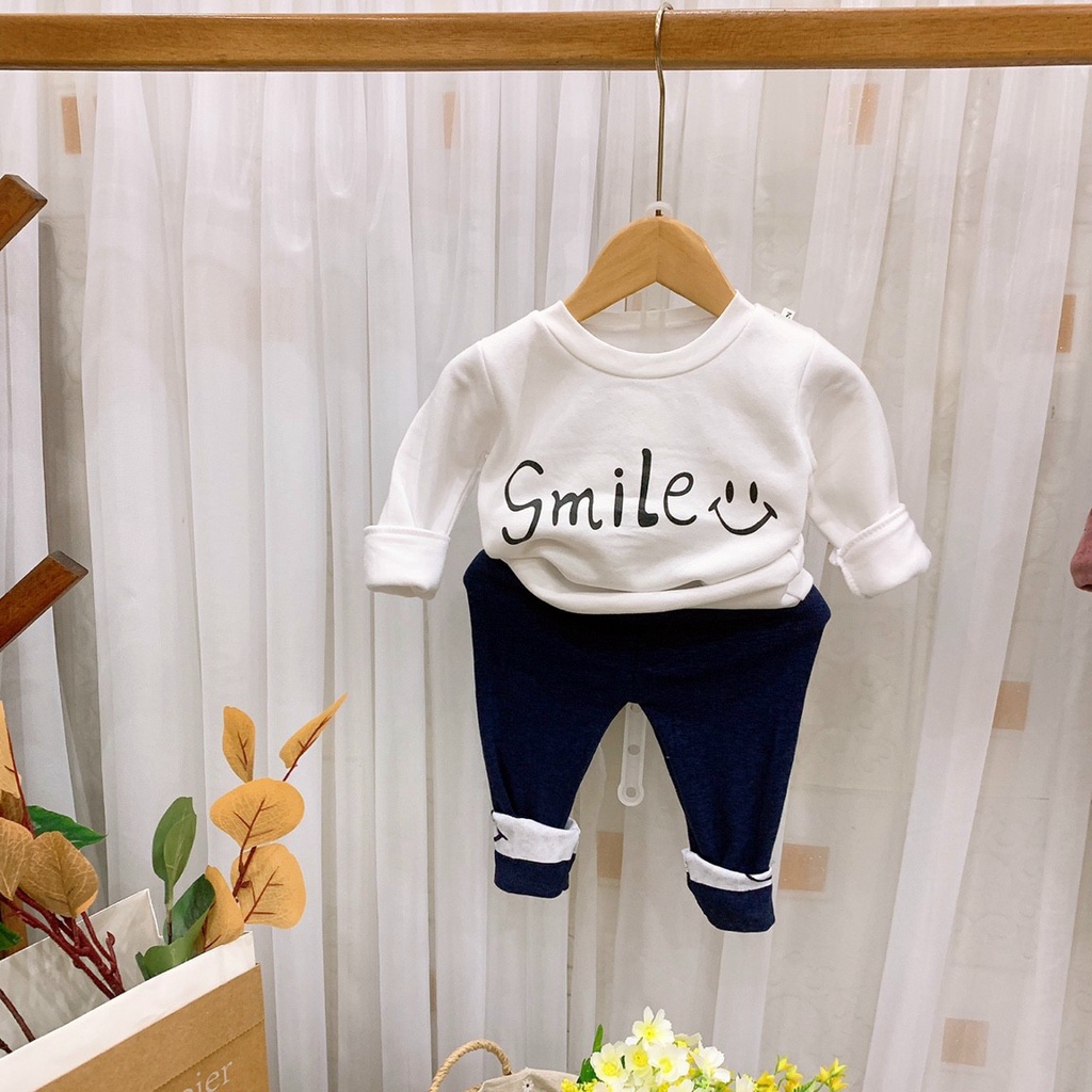 Bộ thu đông gấu Smile chất nỉ cho bé trai/bé gái form 6-19kg QATE408