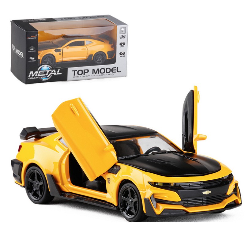 Ô tô đồ chơi trẻ em xe Chevrolet Camaro 2018 mô hình xe bằng sắt chạy cót có âm thanh và đèn