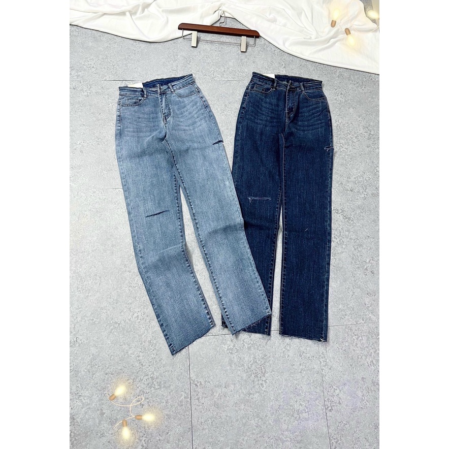Quần jeans ống đứng rách gối lưng cao phủ rốn QJ6231D