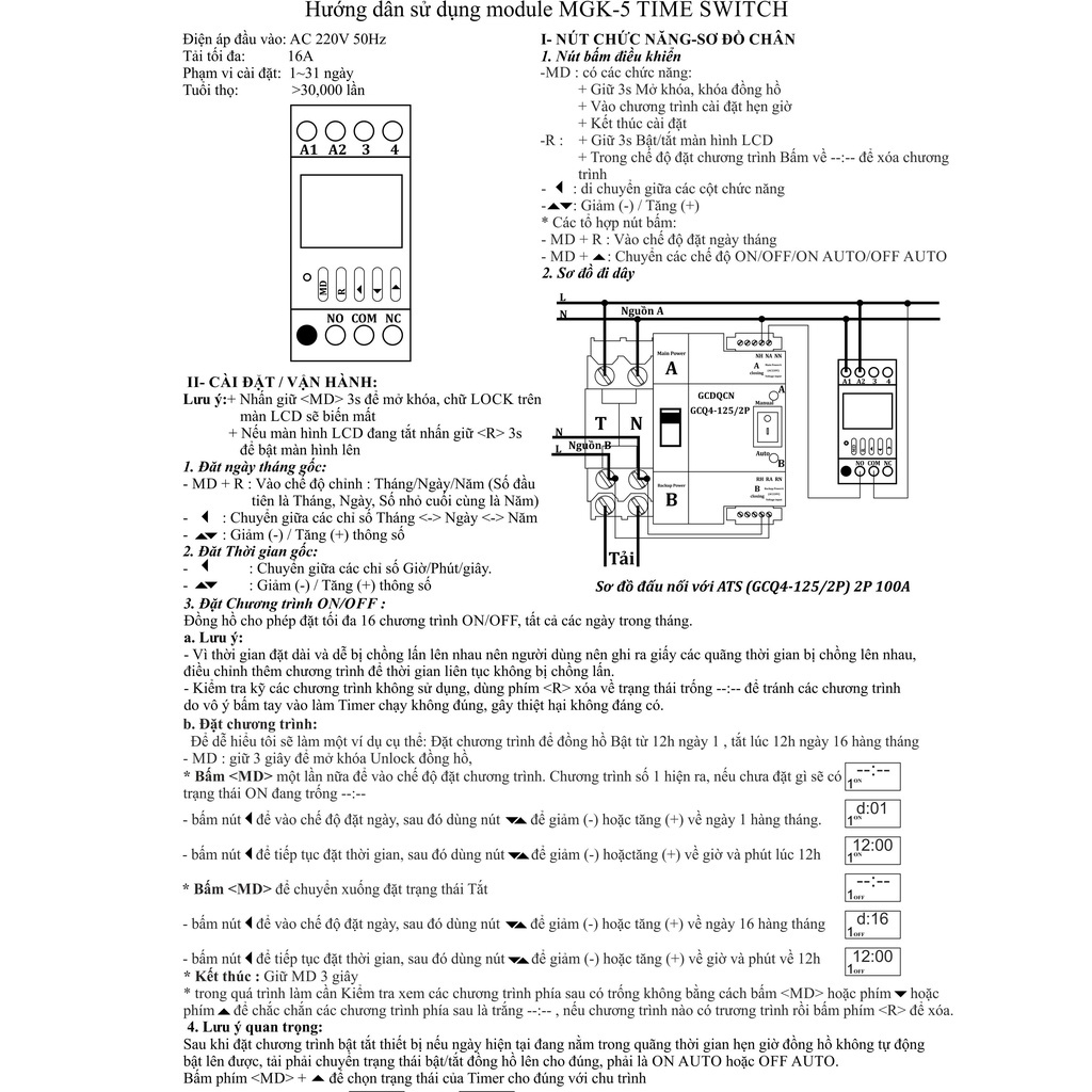 Công tắc hẹn giờ chu kỳ tháng - Timer tháng NKG-5, NKG5
