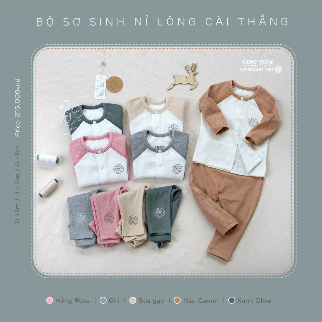 Hrnee Bộ sơ sinh nỉ lông cài thẳng cài chéo mẫu mới 2021