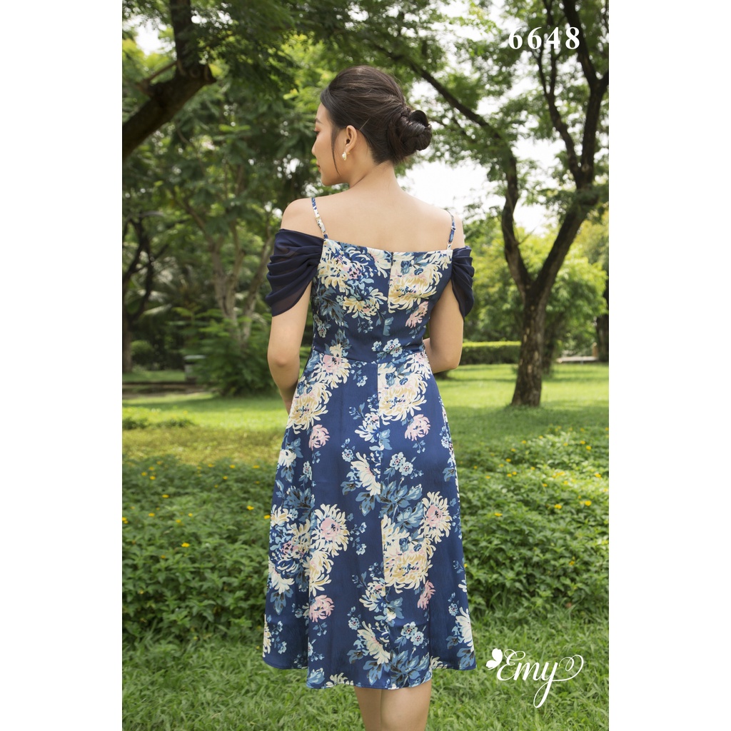 Đầm EMY EM6648 Xoè Hai Dây Choàng Vai Có Túi